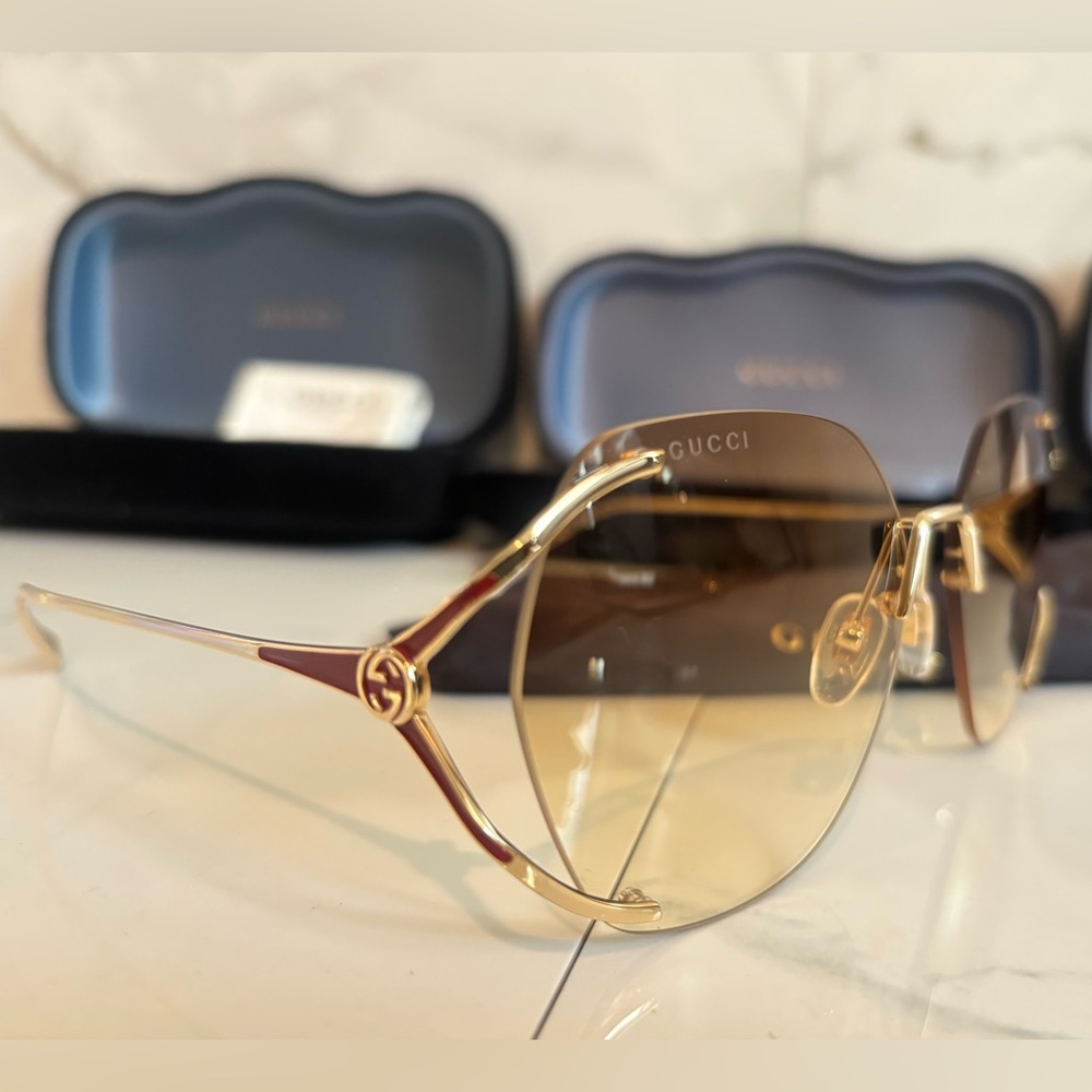 Gucci 💅✨ Brown Gradient Gold GG Lens 59 15 130 Women's Sunglasses GG0651S 005 - Picture 9 of 16